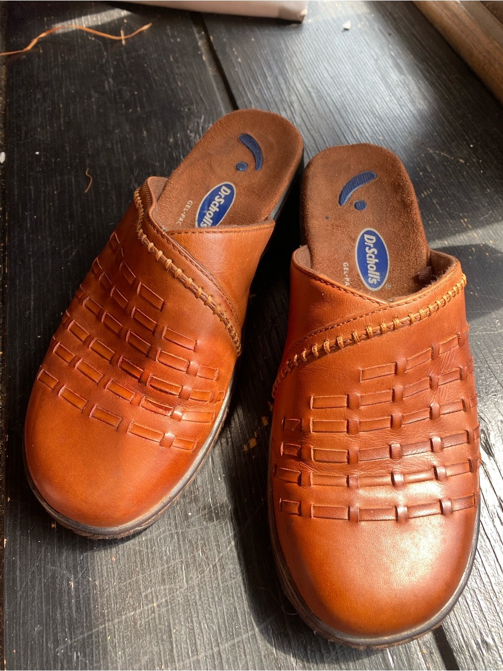 Dr. Scholl's Brown Woven Leather Slip-On Clogs